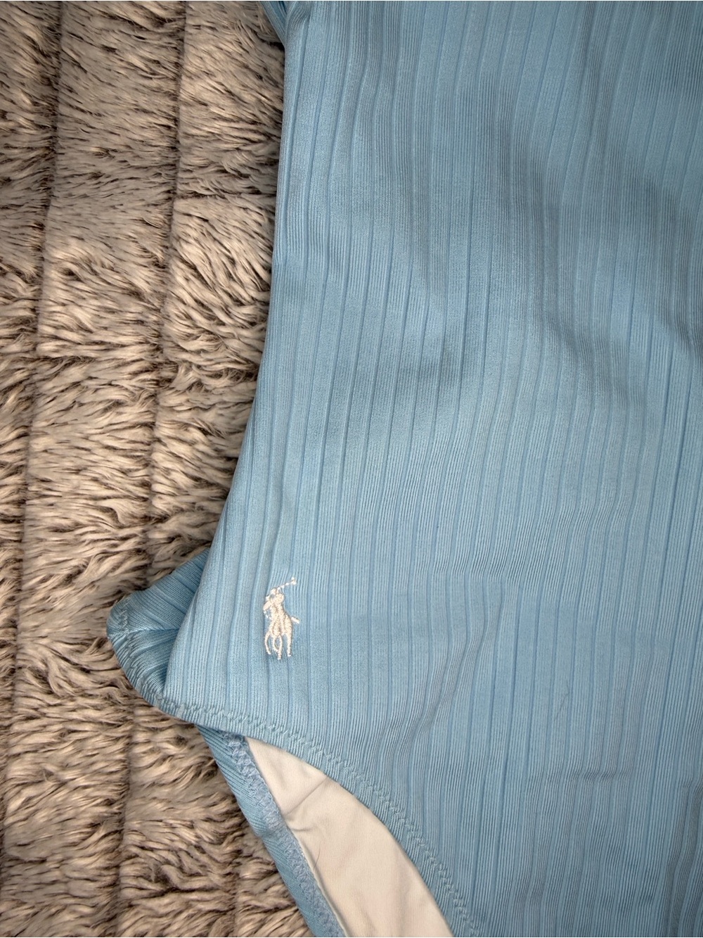 Polo by Ralph Lauren Ribbed Scoop One-Piece Swimsuit - Light Blue - Picture 3 of 6